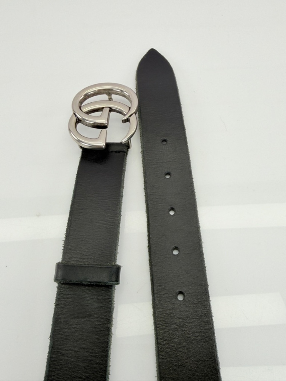 Authentic Gucci Black Raw Edge Leather Marmont Belt Silver Buckle 414516 85/34 - Picture 7 of 12